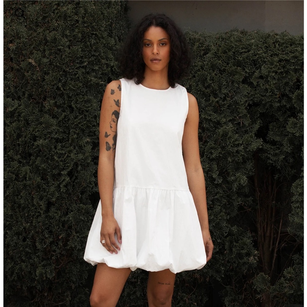 OAK + FORT White Bubble Hem Mini Dress